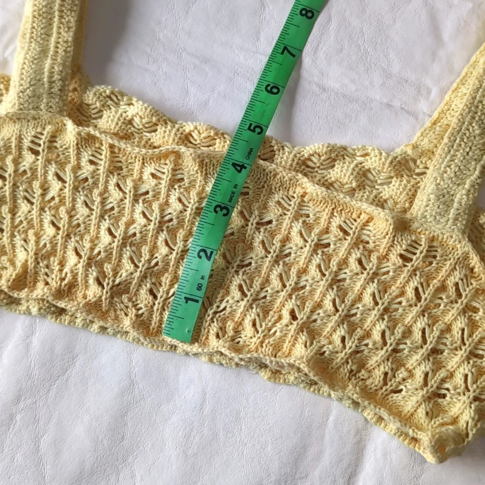 For Love & Lemons Yellow Crochet Knit Bra Top Women's Size Medium